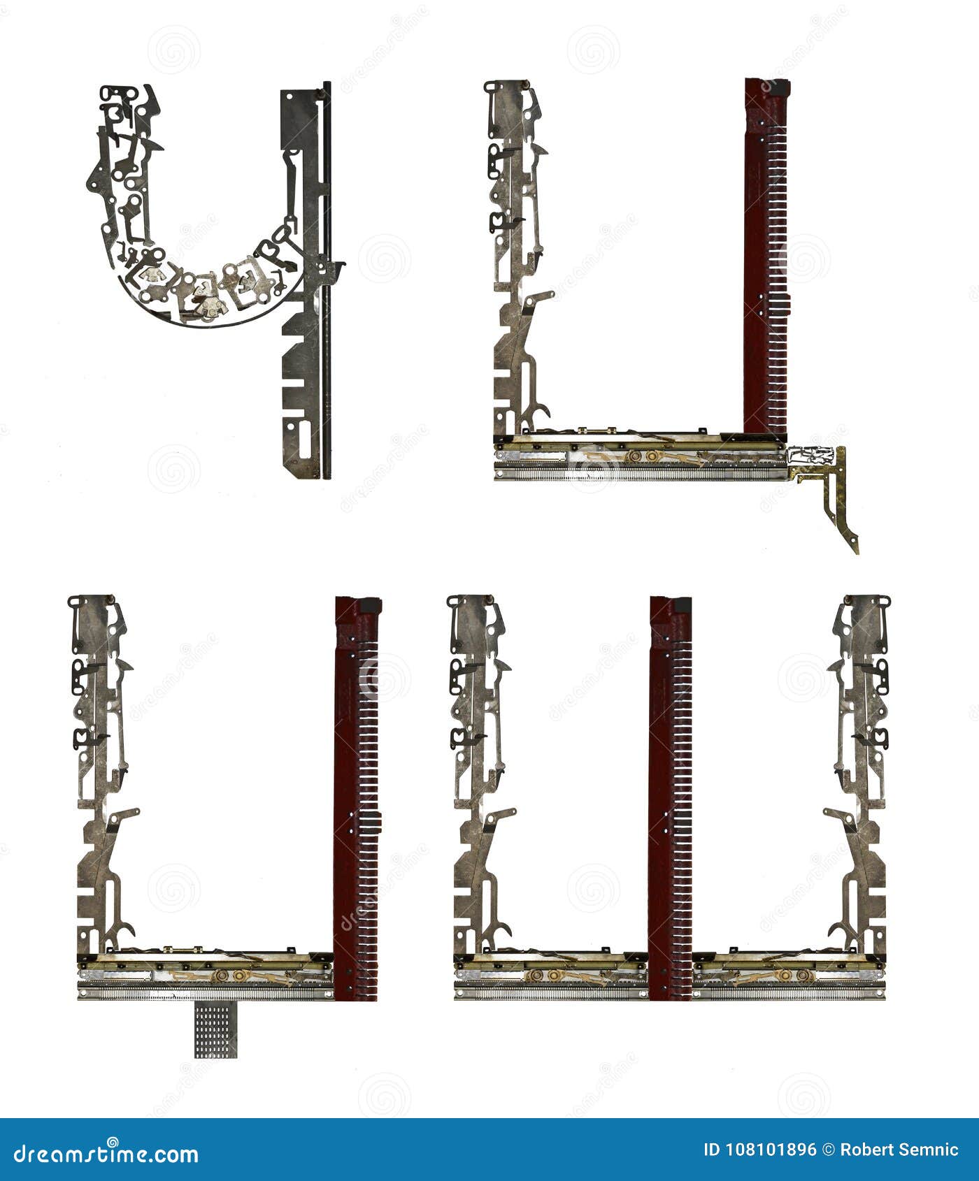 serbian cyrillic alphabet, letters `ÃÅ, c, dÃÂ¾, ÃÂ `, assembled from metallic parts
